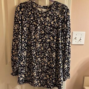 Elegant Floral Women's Blouse - Navy and Yellow